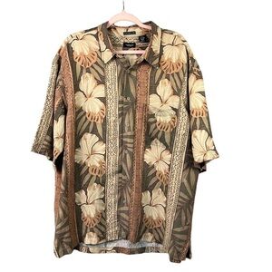 Van Heusen Men's Hawaiian Floral Print Shirt Button Down Linen Blend Sz XL